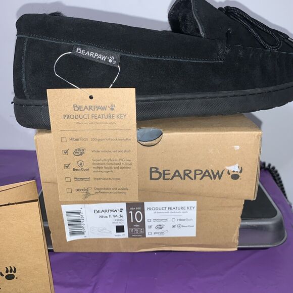 Bearpaw Moc II -Wide Men's Sheepskin Slippers - 2382M Black - US Size 12 Wide - Picture 4 of 8
